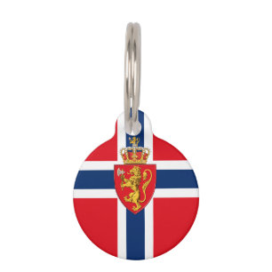 Placa Para Mascotas Escudo de armas de Noruega en la bandera de Norueg