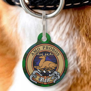 Placa Para Mascotas Escudo de armas del Clan Blair sobre tartán