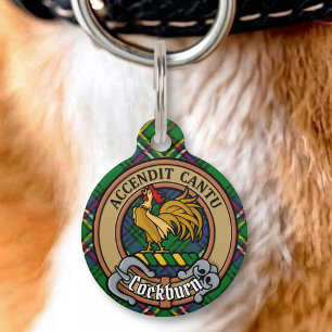 Placa Para Mascotas Escudo de armas del clan Cockburn sobre tartán