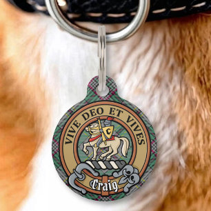 Placa Para Mascotas Escudo de armas del Clan Craig sobre tartán