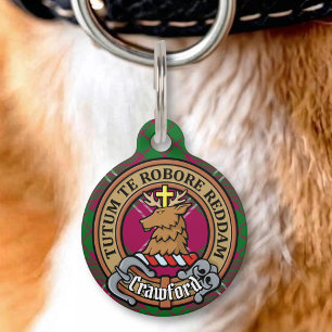 Placa Para Mascotas Escudo de armas del Clan Crawford sobre tartán