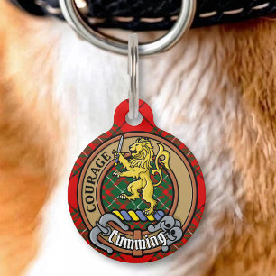 Placa Para Mascotas Escudo de armas del Clan Cumming sobre tartán