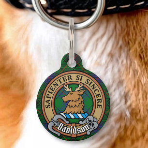 Placa Para Mascotas Escudo de armas del Clan Davidson sobre tartán