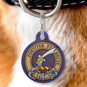 Placa Para Mascotas Escudo de armas del Clan Elliot sobre tartán moder