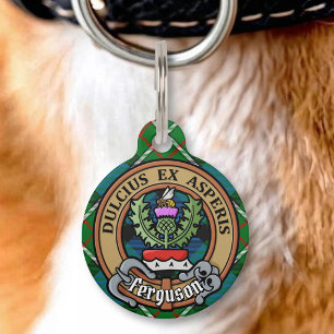 Placa Para Mascotas Escudo de armas del Clan Ferguson sobre tartán