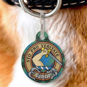 Placa Para Mascotas Escudo de armas del clan Guthrie sobre tartán