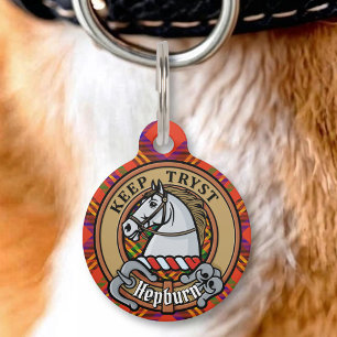 Placa Para Mascotas Escudo de armas del clan Hepburn sobre tartán