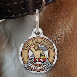 Placa Para Mascotas Escudo de armas del Clan MacFarlane sobre tartán n