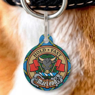 Placa Para Mascotas Escudo de armas del Clan MacLeod sobre Tartán de C