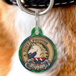 Placa Para Mascotas Escudo de armas del Clan Oliphant sobre Tartán