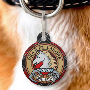 Placa Para Mascotas Escudo de armas del Clan Ramsay sobre Tartán Rojo