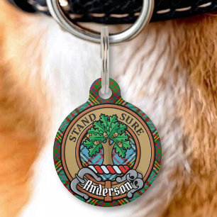 Placa Para Mascotas Escudo de Clan Anderson sobre Tartán