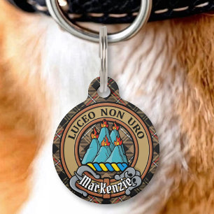 Placa Para Mascotas Escudo de Clan MacKenzie sobre Tartán de Caza Brow