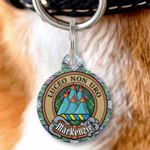 Placa Para Mascotas Escudo de Clan MacKenzie sobre Tartán de Vestir
