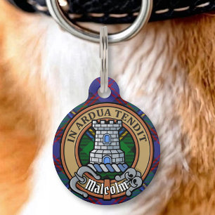 Placa Para Mascotas Escudo de Clan Malcolm sobre tartán