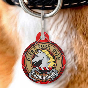 Placa Para Mascotas Escudo del Clan Cunningham sobre tartán