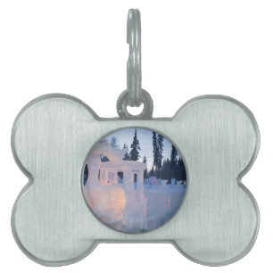 Placa Para Mascotas escultura de hielo de motor de tren invierno conge