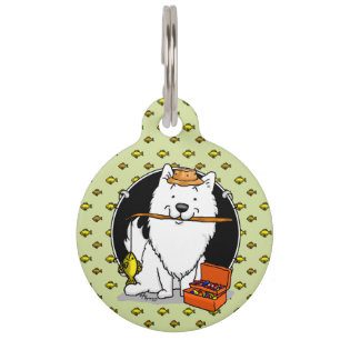Placa Para Mascotas Eskie Fishing American Eskimo Dog - Gracioso