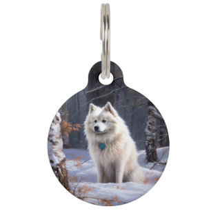 Placa Para Mascotas Eskimo Americano Deja que nieve Navidad