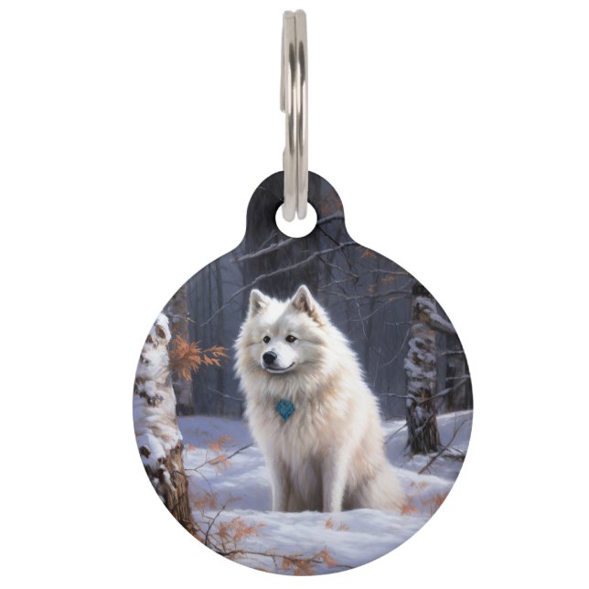 Placa Para Mascotas Eskimo Americano Deja que nieve Navidad (Anverso)