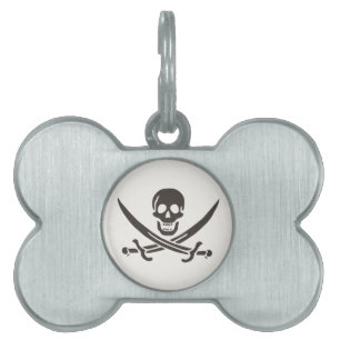 Placa Para Mascotas Espadas de cráneo de obsidiana Bandera pirata de C