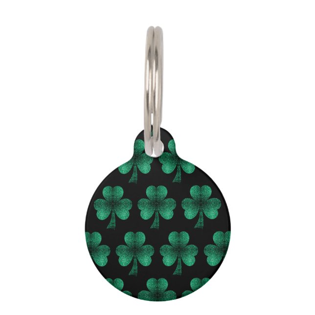 Placa Para Mascotas Espuma verde esmeralda Patrón de Shamrock negro (Anverso)