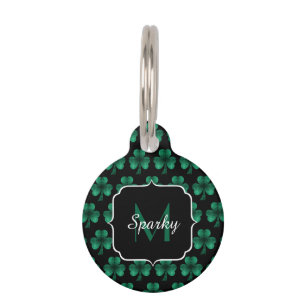 Placa Para Mascotas Espuma verde esmeralda Shamrock negro Monograma