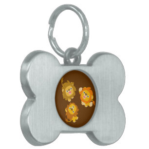Placa Para Mascotas "¡Estamos aquí!!" Etiqueta de mascota de leones de