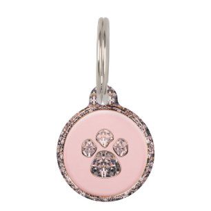 Placa Para Mascotas Estampa de garra de diamante rosa