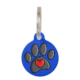 Placa Para Mascotas Estampa de huella de perro de arte de píxeles de 8