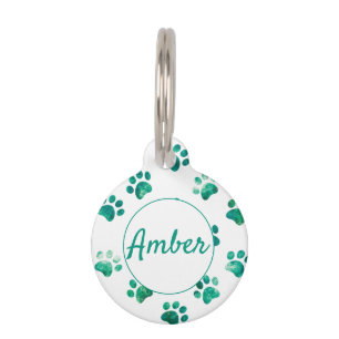 Placa Para Mascotas Estampa de pata texturizada verde y blanca persona