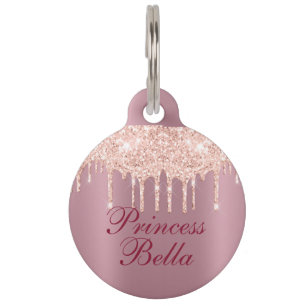 Placa Para Mascotas Estancia rosada con goteo de Purpurina rosado pers