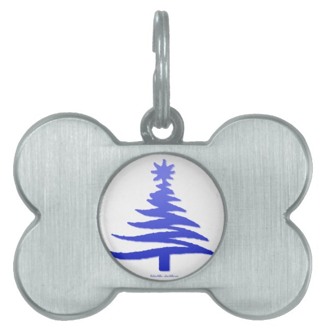 Placa Para Mascotas Esténcil de árbol de navidad azul de cobalto (Frente)