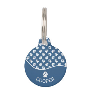 Placa Para Mascotas Estilo patas de perro azules y blancas con patrón 