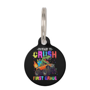 Placa Para Mascotas Estoy listo para aplastar el camión de dinosaurios