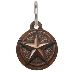 Placa Para Mascotas Estrella de Texas Rústica de Cowboy Brown