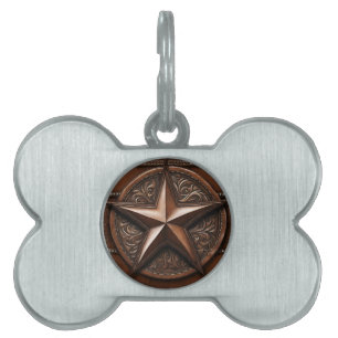 Placa Para Mascotas Estrella de Texas Rústica de Cowboy Brown