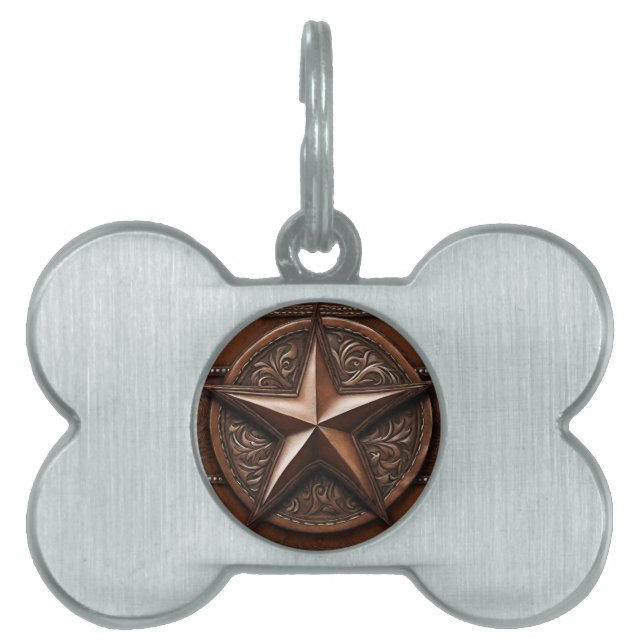 Placa Para Mascotas Estrella de Texas Rústica de Cowboy Brown (Frente)
