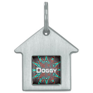 Placa Para Mascotas Estrella del fractal del futuro