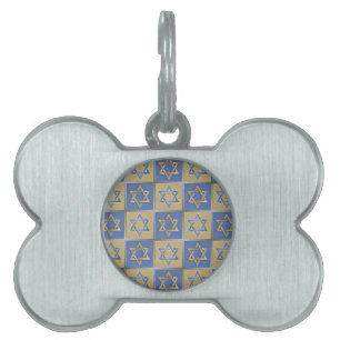 Placa Para Mascotas Estrella Judaica De David Metalizado Gold Blue
