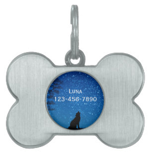 Placa Para Mascotas estrellas de luna de lobo
