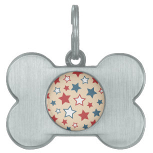 Placa Para Mascotas Estrellas Rojas y Azules, 4 de Julio, Fondo Beige