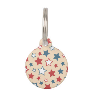 Placa Para Mascotas Estrellas Rojas y Azules, 4 de Julio, Fondo Beige