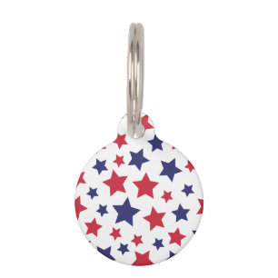 Placa Para Mascotas Estrellas Rojas y Azules, 4 de Julio, Fondo Blanco
