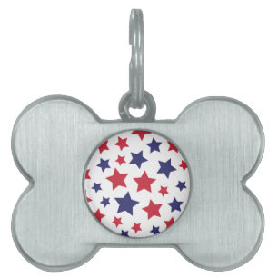 Placa Para Mascotas Estrellas Rojas y Azules, 4 de Julio, Fondo Blanco