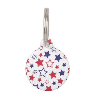 Placa Para Mascotas Estrellas Rojas y Azules, 4 de Julio, Fondo Blanco