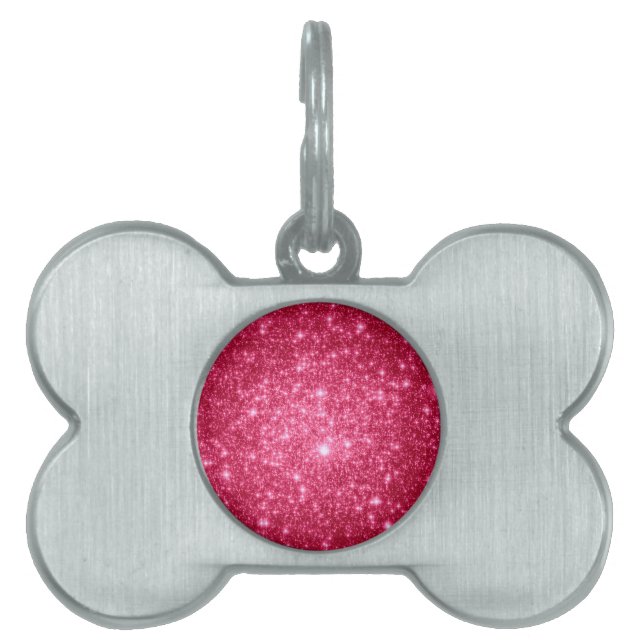 Placa Para Mascotas Estrellas Rosa Caliente (Frente)