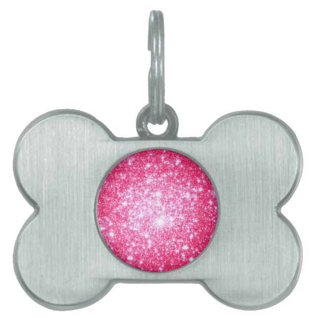 Placa Para Mascotas Estrellas Rosadas Brillantes (Frente)