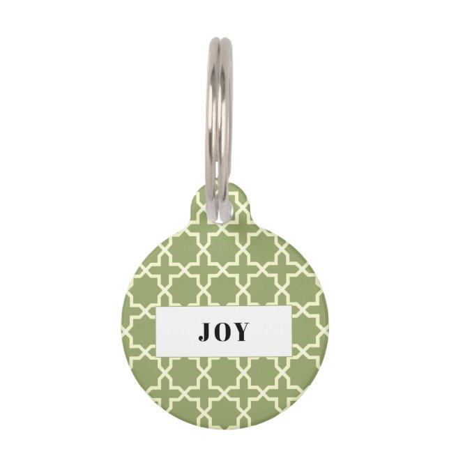 Placa Para Mascotas Etiqueta apilada de patrón verde salvia personaliz (Anverso)