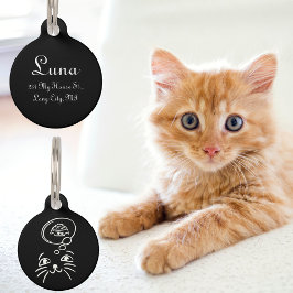 Placa Para Mascotas Etiqueta de gato pequeño redondeada personalizada 